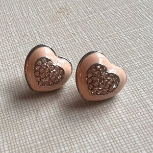 Juicy Couture Heart Stud Earrings in Pink Peach and Gold